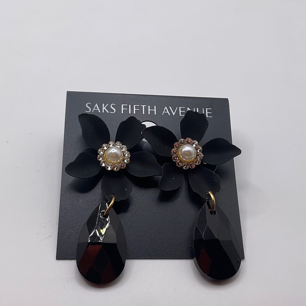Saks Fifth Avenue Black Floral Drop Earrings
